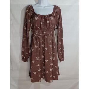 Women's NWT SO Mauve Cream Floral Boho CottageCore Coquette Dress Size Large